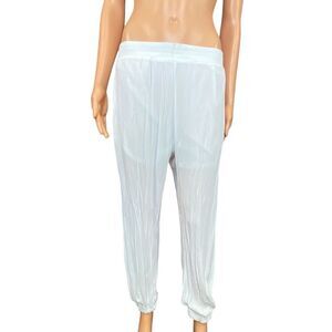 Shein White Lined Harem Pants Womens Size Medium Elastic Waist Cuffed Open Leg
